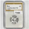 Image 1 : 1919 Mercury Silver Dime PGA-MS64 FSB