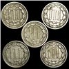 Image 2 : (5) Misc 3 Cents LIGHTLY CIRCULATED