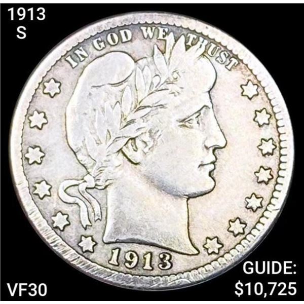 1913-S Barber Silver Quarter LIGHTLY CIRCULATED