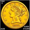 1860-D $5 Gold Half Eagle CHOICE AU