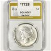 1921 Silver Peace Dollar PGA-MS63 High Relief