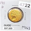 1911-D $5 Gold Half Eagle CHOICE BU