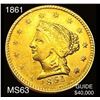 Image 1 : 1861 $2.50 Gold Clark Gruber Denver CHOICE BU
