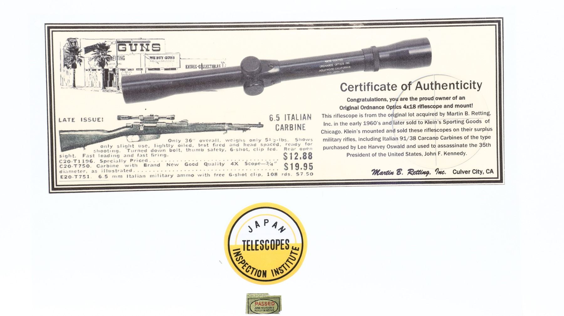 ITALIAN CARCANO MODEL 38 REPRO JFK RIFLE CALIBER 6 5 X 52 CARCANO italian-carcano-model-38-repro-jfk-rifle-caliber-6-5-x-52-carcano