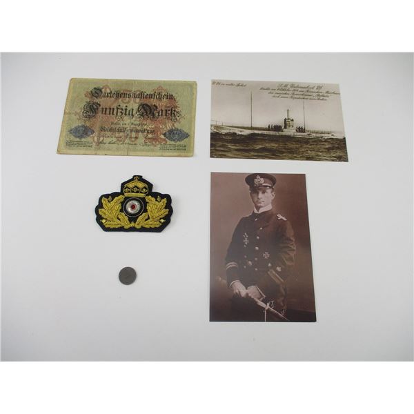 WWI GERMAN BADGE AND MONEY, ETC. LOT
