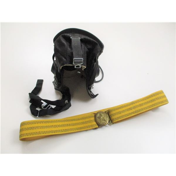 RUSSIAN FLIGHT HELMET AND BELT LOT