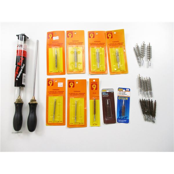 ASSORTED CLEANING RODS & BRUSHES ETC