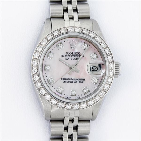 Rolex Ladies Stainless Steel Pink MOP Diamond 26MM Datejust
