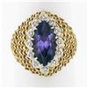Image 1 : Vintage 18k Gold 1.76 ctw Marquise Amethyst & Round Diamond Halo Textured Ring