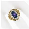 Image 3 : Vintage 18k Gold 1.76 ctw Marquise Amethyst & Round Diamond Halo Textured Ring