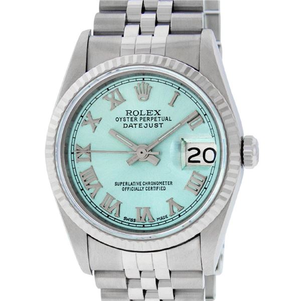 Rolex Mens Stainless Steel Ice Blue Roman 36MM Datejust Wristwatch