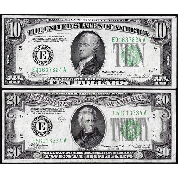 Lot of 1934A $10 & $20 Federal Reserve Notes Richmond