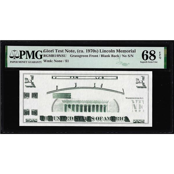Circa 1970's Lincoln Memorial Giori Test Note PMG Superb Gem Uncirculated 68EPQ