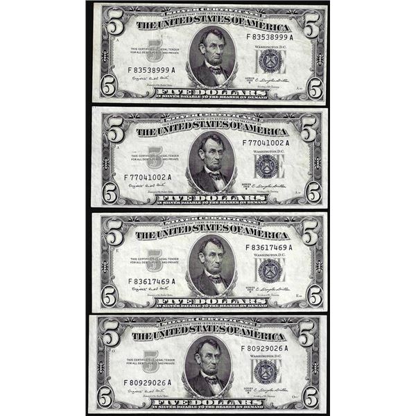 Lot of (4) 1953B $5 Silver Certificate Notes