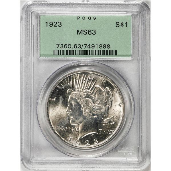 1923 $1 Peace Silver Dollar Coin NGC MS63 Old Green Label