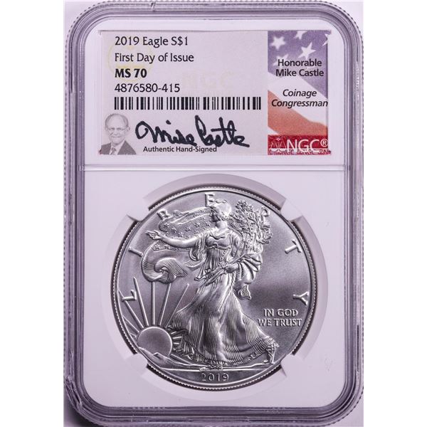 2019 $1 American Silver Eagle Coin NGC MS70 FDOI Mike Castle Signature