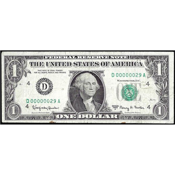 Low Serial Number 1963A $1 Federal Reserve Note Cleveland