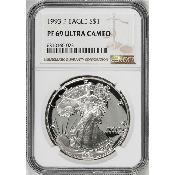 1993-P $1 Proof American Silver Eagle Coin NGC PF69 Ultra Cameo