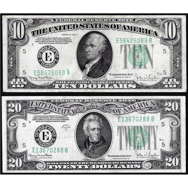 Lot of 1934D $10 & $20 Federal Reserve Notes Richmond