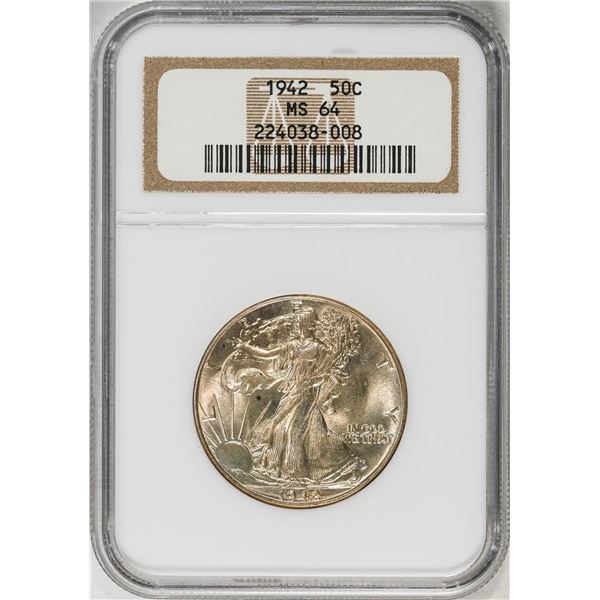 1942 Walking Liberty Half Dollar Coin NGC MS64
