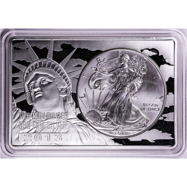2013 $1 American Silver Eagle Coin & 2oz Silver Bar Set