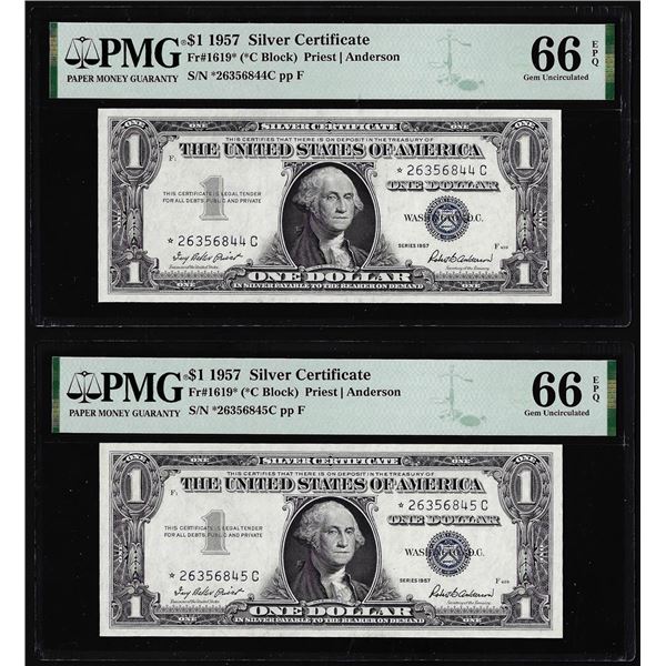 Consecutive 1957 $1 Silver Certificate Star Notes Fr.1619* PMG Gem Uncirculated 66EPQ