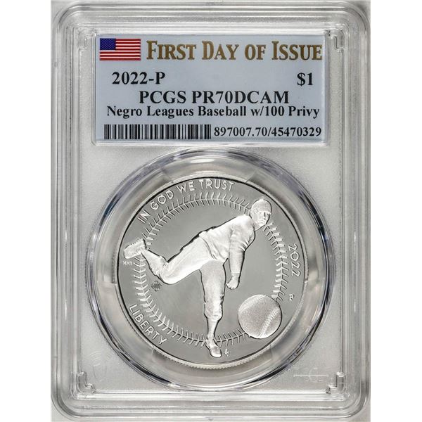 2022-P $1 Proof Negro Leagues Baseball Silver Dollar Coin PCGS PR70DCAM FDOI