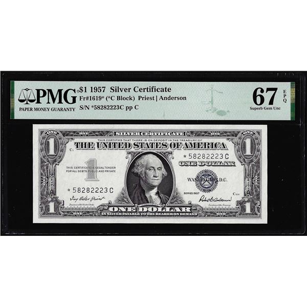 1957 $1 Silver Certificate STAR Note Fr.1619* PMG Superb Gem Uncirculated 67EPQ