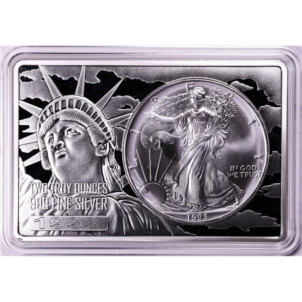 1993 $1 American Silver Eagle Coin & 2oz Silver Bar Set