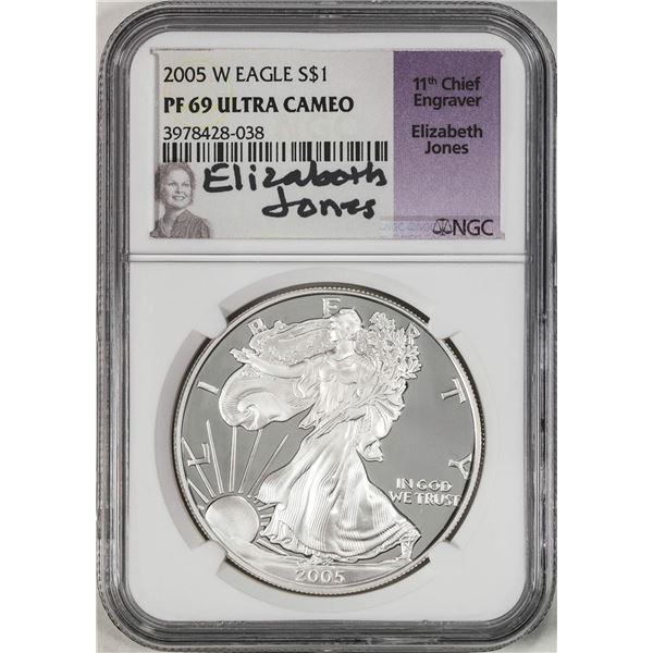 2005-W $1 Proof American Silver Eagle Coin NGC PF69 Ultra Cameo E. Jones Signature