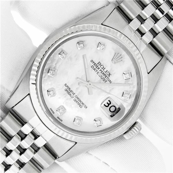 Rolex Men's Stainless Mother Of Pearl Diamond Datejust Wristwatch