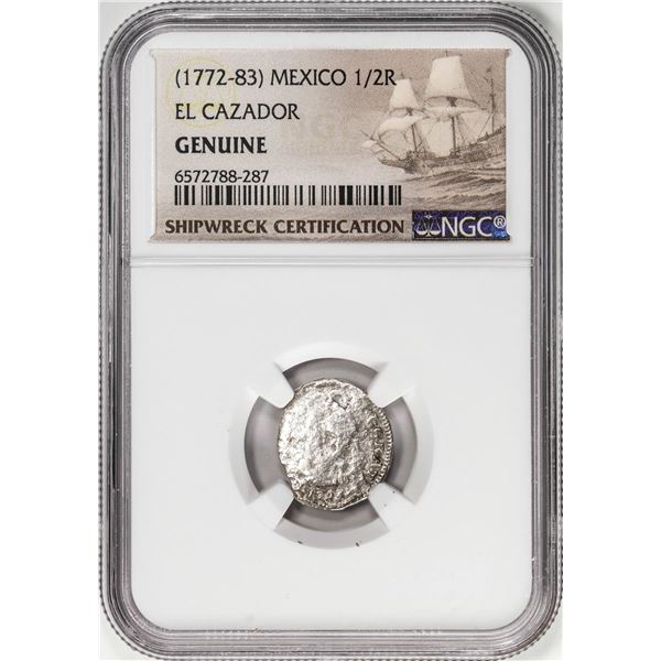 El Cazador Shipwreck (1772-83) Mexico 1/2 Real Silver Coin NGC Genuine w/ Story Card