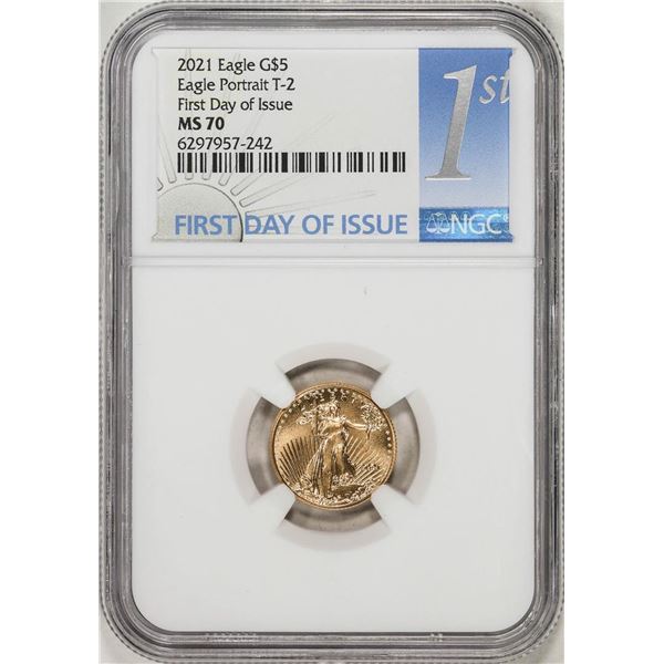 2021 Type 2 $5 American Gold Eagle Coin NGC MS70 First Day of Issue
