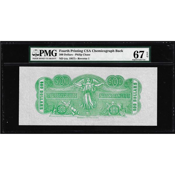 $500 Chemicograph Back Confederate Currency Note PMG Superb Gem Uncirculated 67EPQ