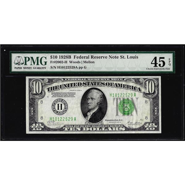 1928B $10 Federal Reserve Note St. Louis Fr.2002-H PMG Choice Extremely Fine 45EPQ
