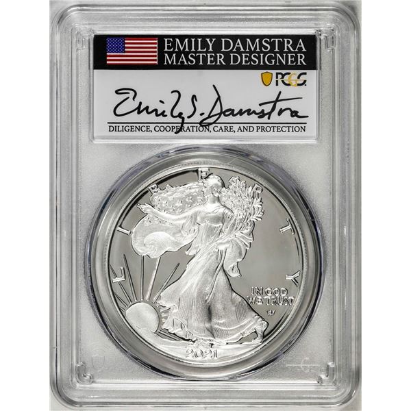 2021-S Type 2 $1 American Silver Eagle Coin PCGS PR70DCAM Emily Damstra Signature FS