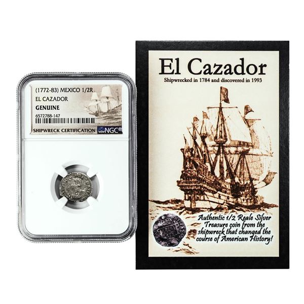 El Cazador Shipwreck (1772-83) Mexico 1/2 Real Silver Coin NGC Genuine w/ Story Card