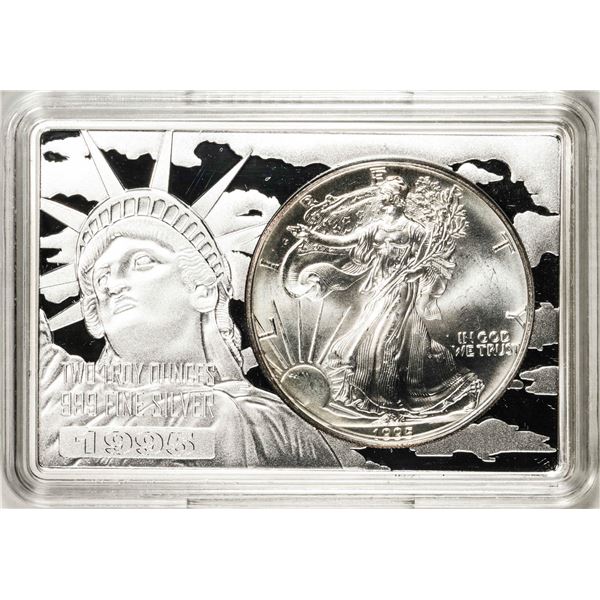 1995 $1 American Silver Eagle Coin & 2oz Silver Bar Set
