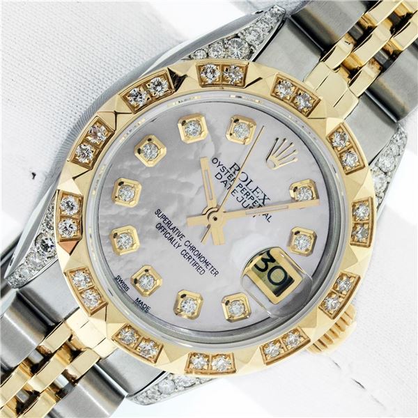 Rolex Ladies Two Tone Diamond Datejust Wristwatch with Rolex Box