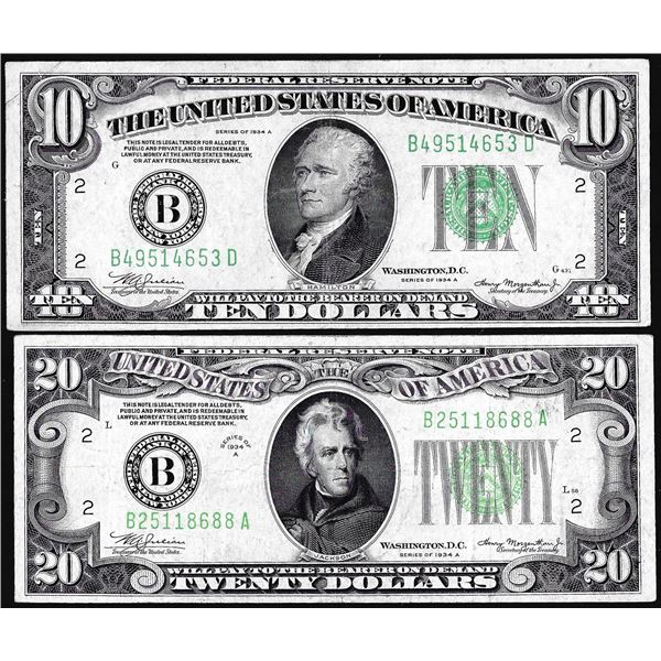 Lot of 1934A $10 & $20 Federal Reserve Notes New York