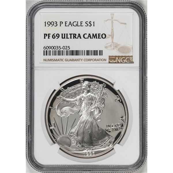 1993-P $1 Proof American Silver Eagle Coin NGC PF69 Ultra Cameo