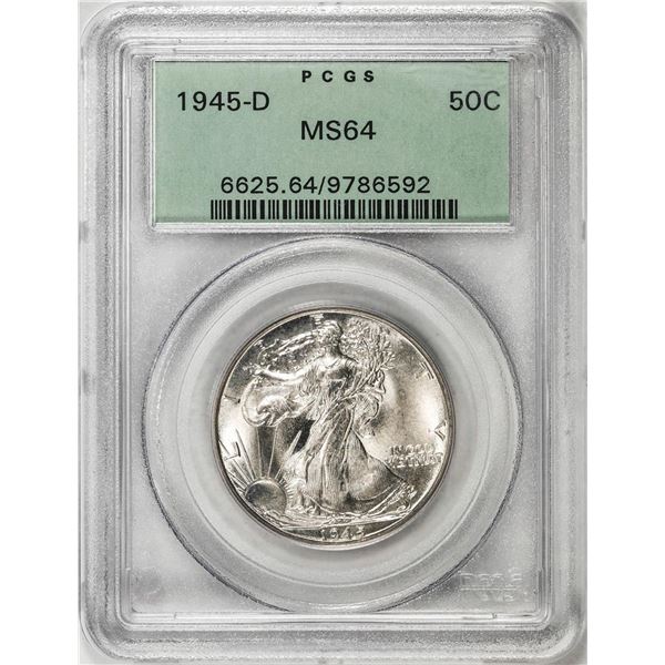 1945-D Walking Liberty Half Dollar Coin PCGS MS64 Old Green Label
