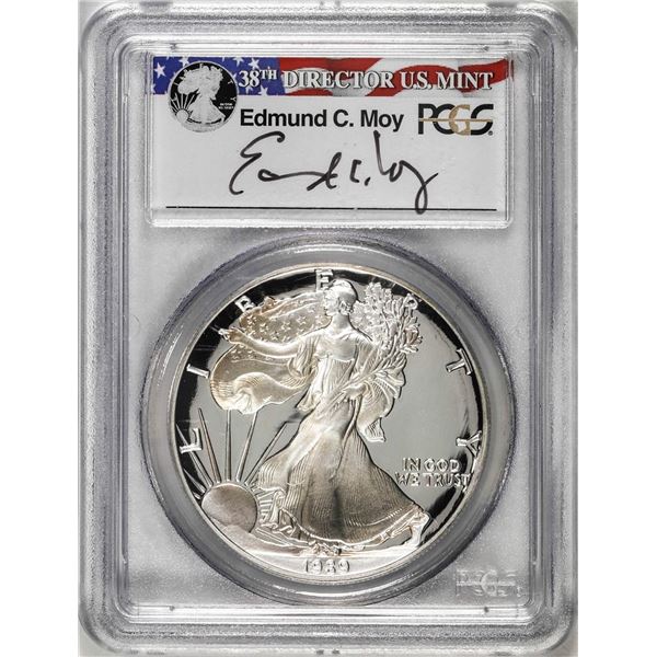 1989-S $1 Proof American Silver Eagle Coin PCGS PR69DCAM Edmund Moy Signature