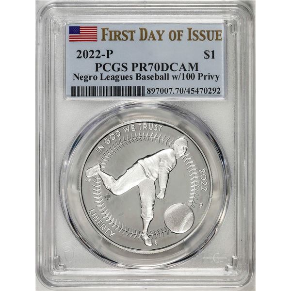 2022-P $1 Proof Negro Leagues Baseball Silver Dollar Coin PCGS PR70DCAM FDOI