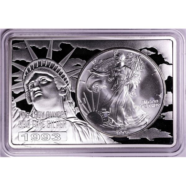1993 $1 American Silver Eagle Coin & 2oz Silver Bar Set