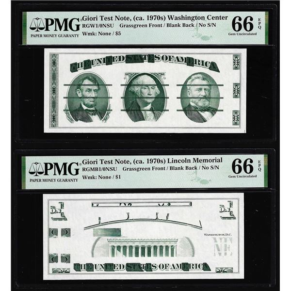 Set of Giori Test Note Washington & Lincoln Memorial PMG Gem Uncirculated 66EPQ