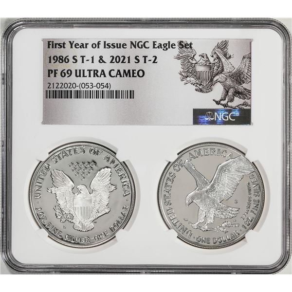 1986-S & 2021-S First Year of Issue Proof Silver Eagle Set NGC PF69 Ultra Cameo