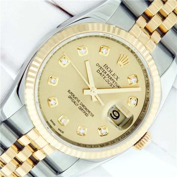 Rolex Men's Two Tone Champagne Diamond Datejust Wristwatch