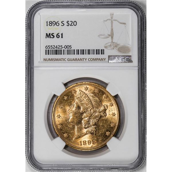 1896-S $20 Liberty Head Double Eagle Gold Coin NGC MS61