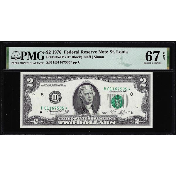 1976 $2 Federal Reserve STAR Note Fr.1935-H* St. Louis PMG Superb Gem Unc. 67EPQ